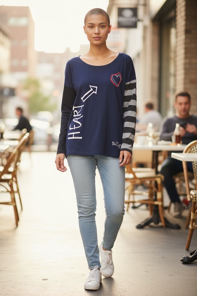 Desigual “Heart” Long Sleeve Tee, Size XS