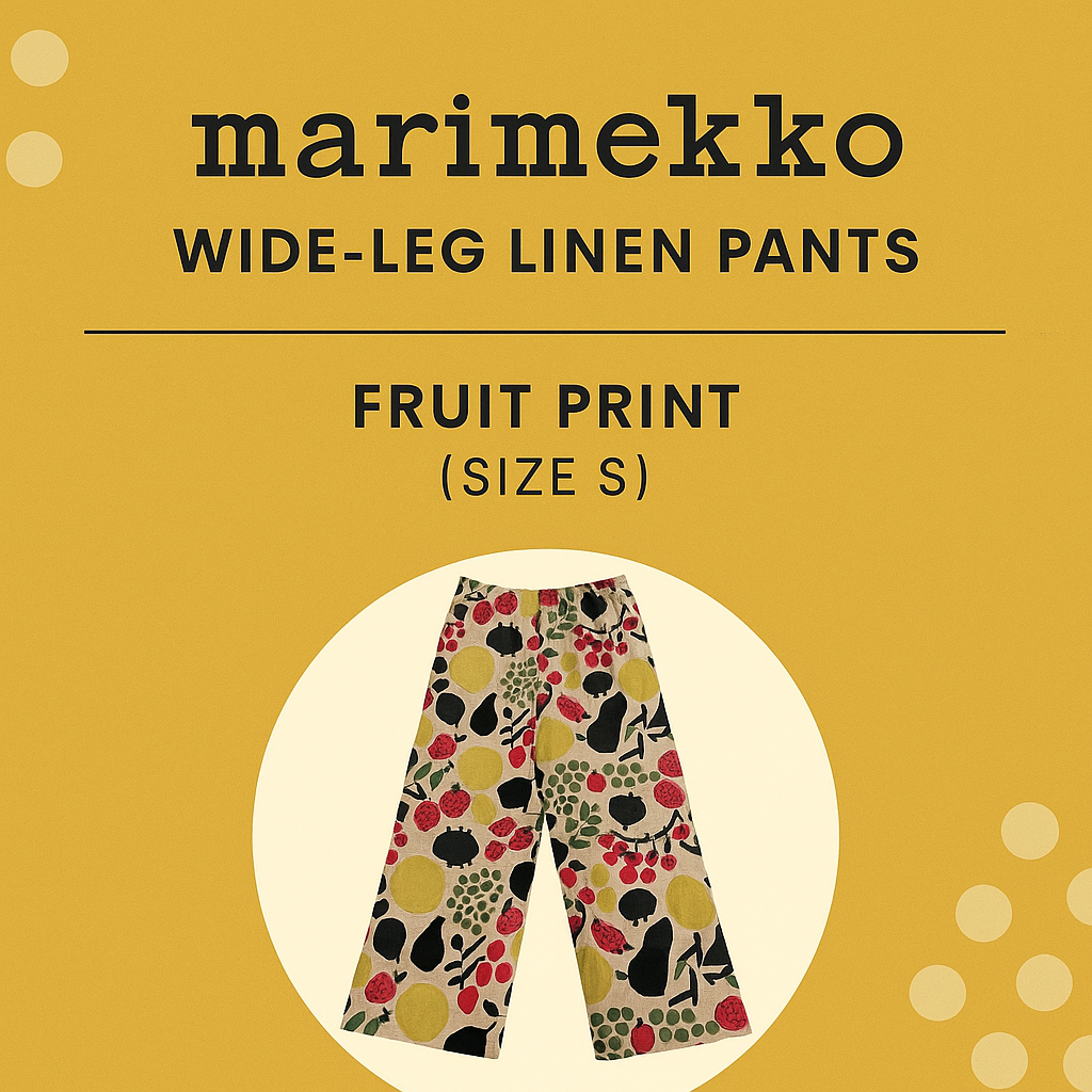 Marimekko Wide-Leg Linen Pants ā Fruit Print (Size S)
