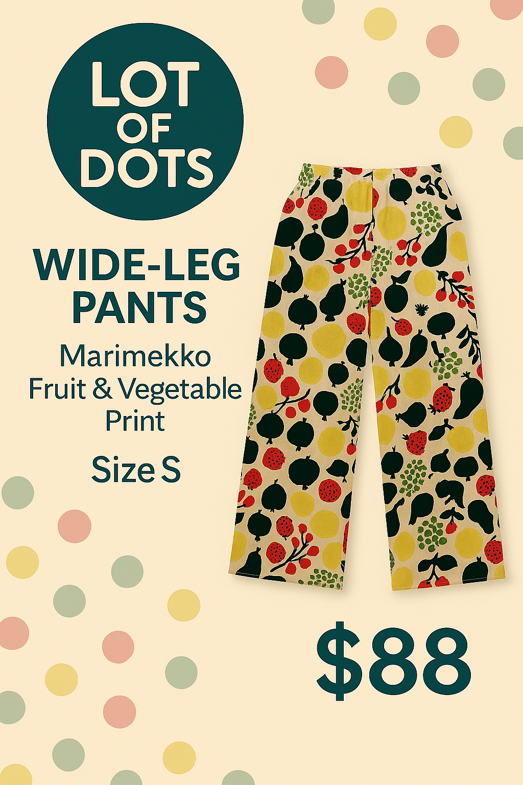 Marimekko Wide-Leg Linen Pants ā Fruit Print (Size S)