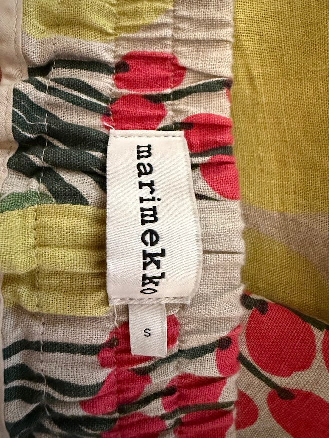 Marimekko Wide-Leg Linen Pants, Fruit Print, Size S