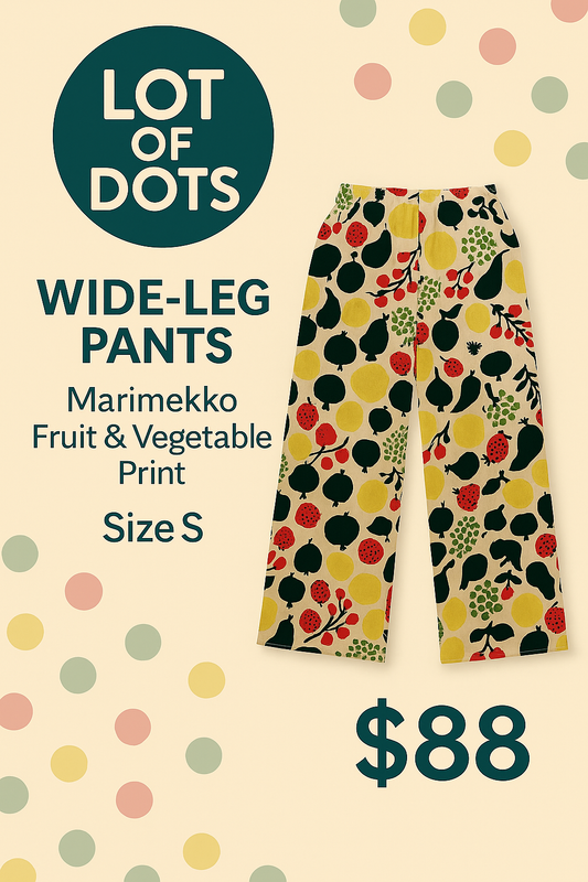Marimekko Wide-Leg Linen Pants – Fruit Print (Size S)