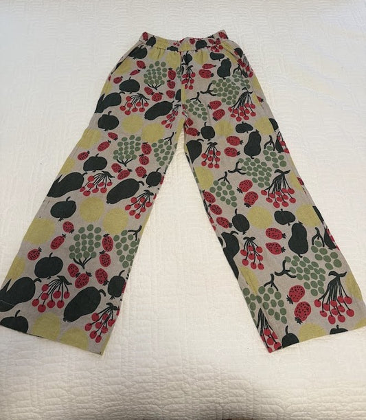 Marimekko Wide-Leg Linen Pants – Fruit Print (Size S)