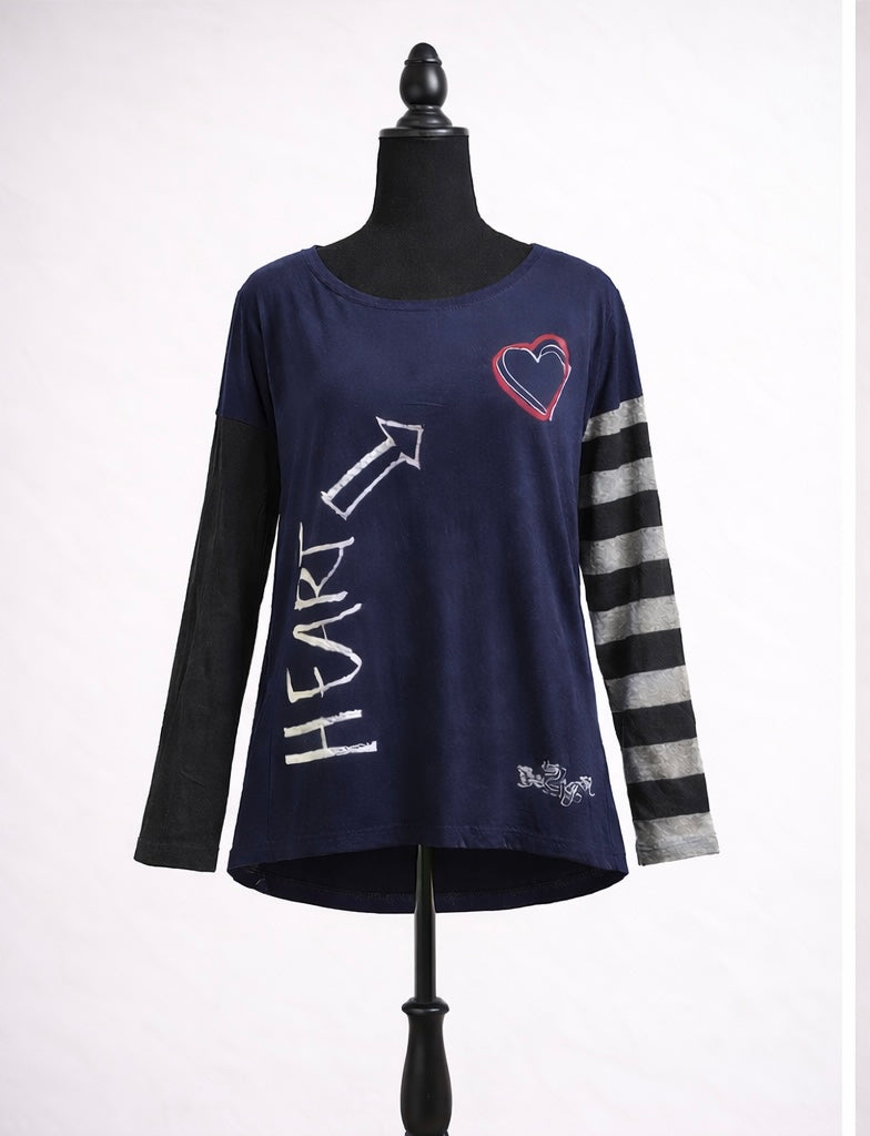 Desigual “Heart” Long Sleeve Tee, Size XS