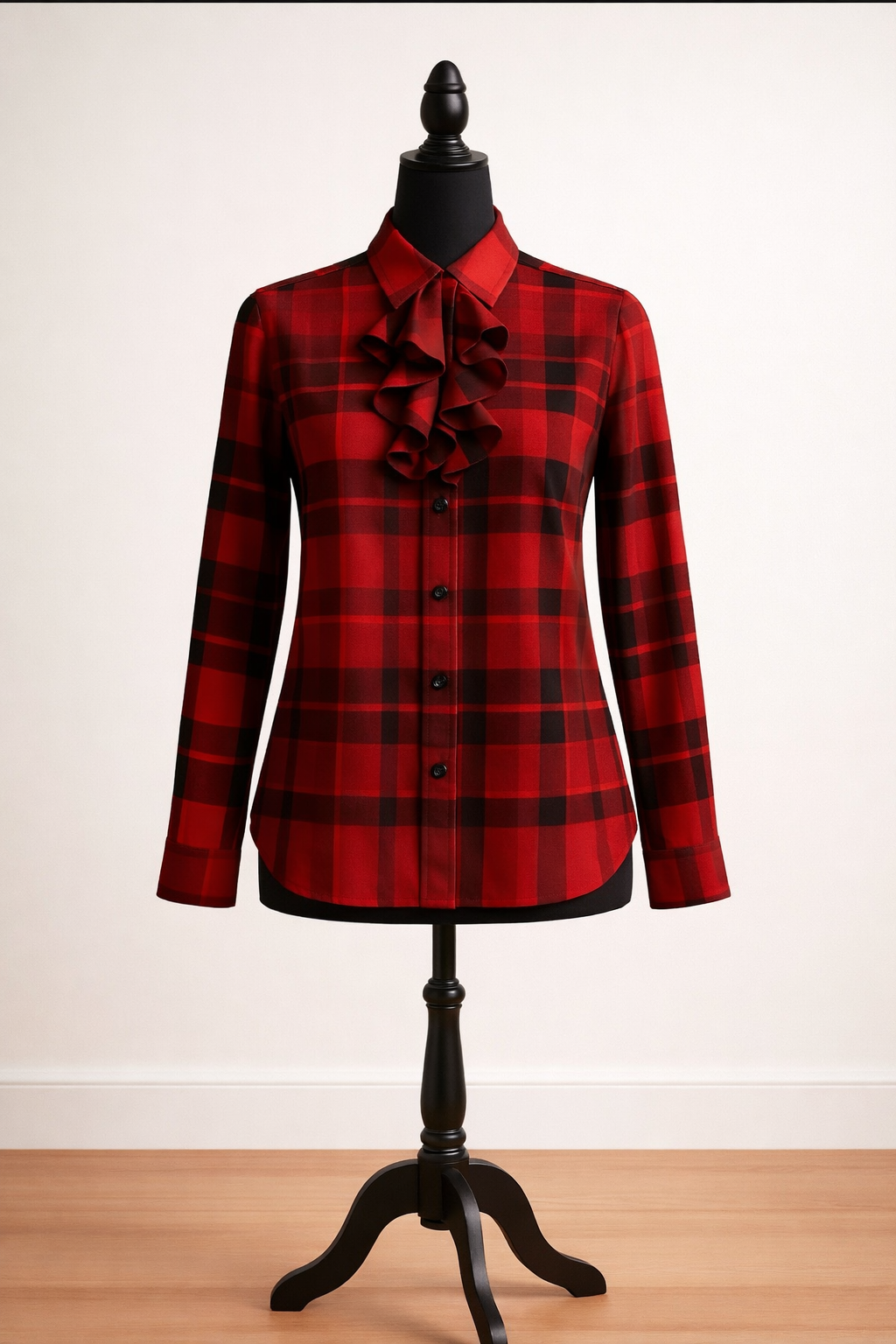 Kate Spade Red Plaid Silk Ruffle Blouse, Size 0 (XS)