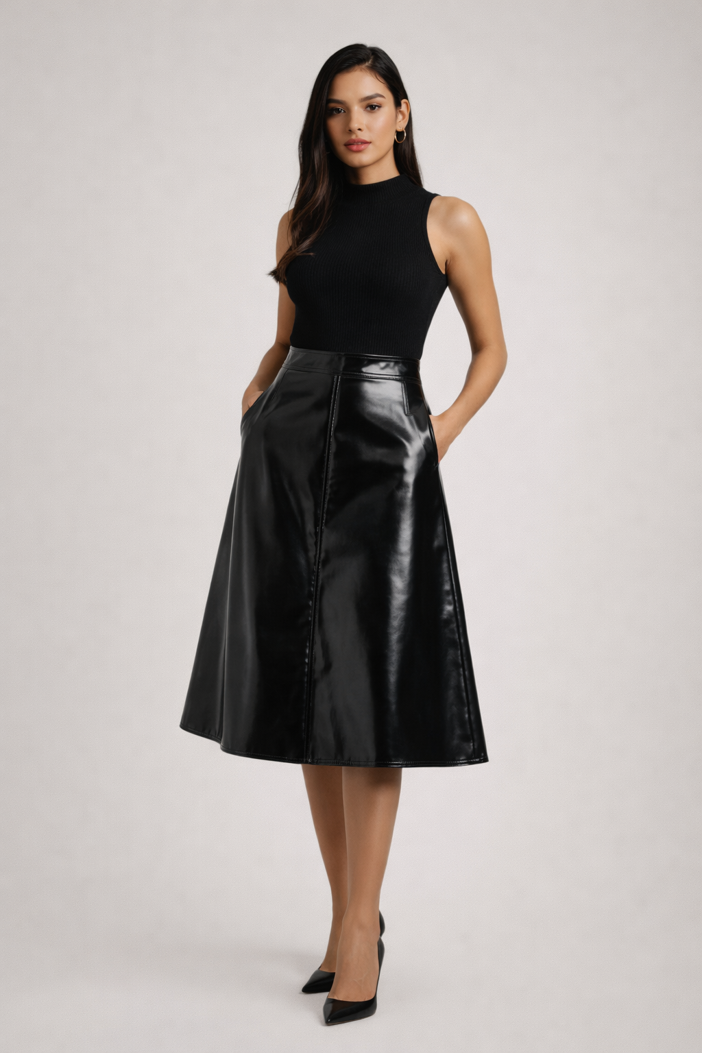 Moncler Pleated Accents Knee-Length Skirt, size L