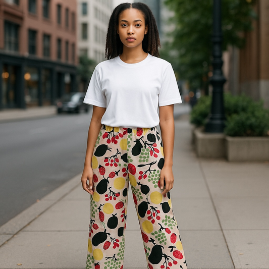 Marimekko Wide-Leg Linen Pants – Fruit Print (Size S)