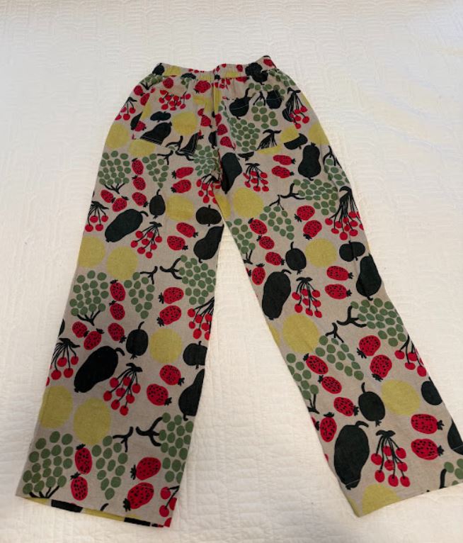 Marimekko Wide-Leg Linen Pants – Fruit Print (Size S)